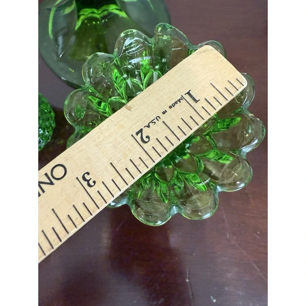 Lot Of 3 VTG Diamond‎ Point Green Pedestal Compote Vase w/ 2 Candleholders